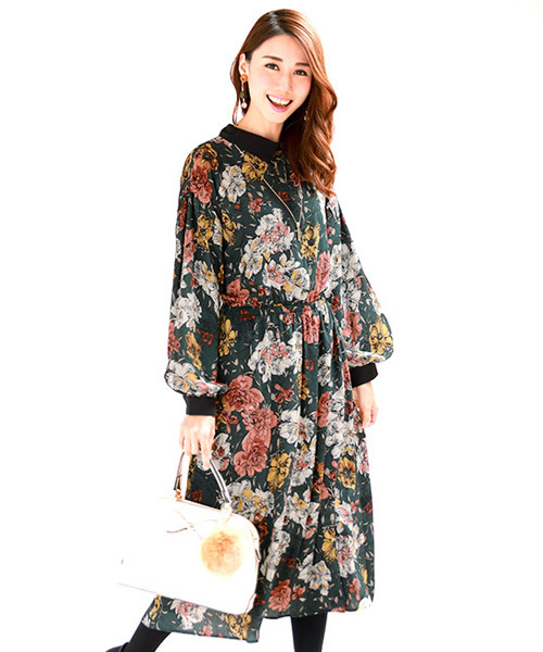 Blueeast ブルーイースト の レトロフラワー柄襟付きボリューム袖シャツワンピース シャツワンピース Wear Blueeast ブルーイースト の レトロフラワー柄襟付きボリューム袖シャツワンピース シャツワンピース Wear