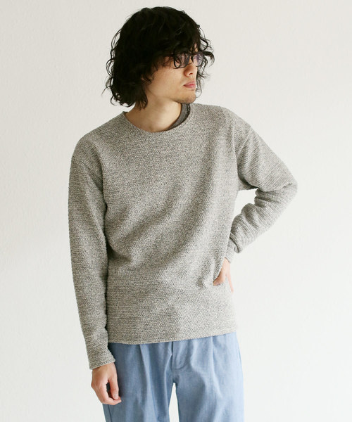 quadro（クオドロ）の「撚杢カノコラグランクルーネックプルオーバー（Tシャツ/カットソー・メンズ・キナリ/グレー/ベージュ/ブラウン・MEDIUM/LARGE）」の3枚目の写真