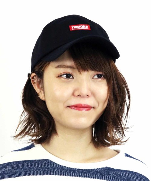 THRASHER（スラッシャー）の「【THRASHER/スラッシャー】ボックスロゴTHRASHERカーブCAP/ ローキャップ（キャップ・レディース・ホワイト/ブラック/ベージュ/ネイビー/ピンク・FREE）」の3枚目の写真