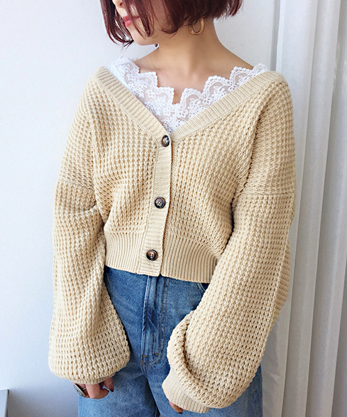 apres jour(アプレジュール)の「ワッフルVネックカーディガン【ZOZOTOWN限定アイテム】(カーディガン/ボレロ・レディース・ダークオレンジ/アイボリー/ベージュ/ブラウン/ミント/クリーム/ラベンダー・フリー)」の3枚目の写真