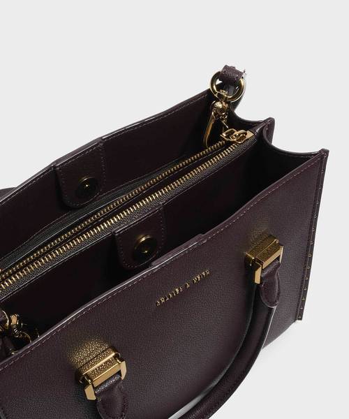 CHARLES & KEITH（チャールズ & キース）の「スタッズディテールトップハンドルバッグ / STUD DETAILS TOP HANDLE BAG（ハンドバッグ・レディース・ダークグリーン/マスタード/ピンク系その他/プラム・L）」の13枚目の写真