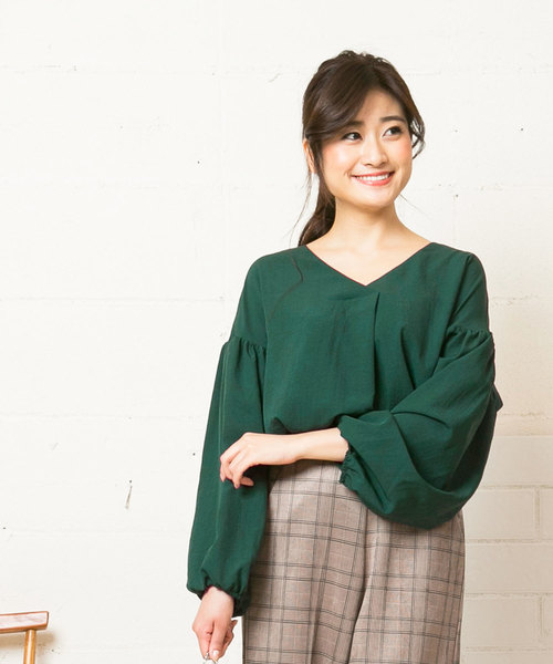 KOBE LETTUCE（コウベレタス）の「ボリュームスリーブVネックスキッパーシャツ＊レディース/トップス/ブラウス[C3359]神戸レタス（シャツ/ブラウス・レディース・レンガ/グリーン/ブラック/イエロー系その他・FREE）」の3枚目の写真