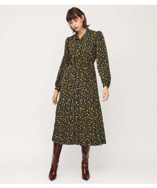 SLY(スライ)の「LEO FLORAL BOWTIE DRESS(ワンピース)」|ネイビー系