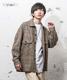 メンズグレンチェックビッグポケットオーバーサイズシャツ