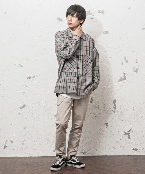 メンズグレンチェックビッグポケットオーバーサイズシャツ（シャツ