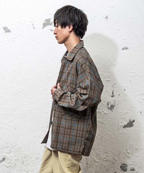 MinoriTY(マイノリティ)の「メンズグレンチェックビッグポケットオーバーサイズシャツ(シャツ/ブラウス・メンズ・ブラック/ダークブラウン/ブラウン・M/L)」の8枚目の写真