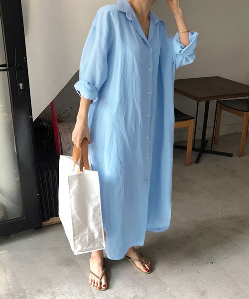 chuclla（チュクラ）の「【chuclla】ロング丈 コットン シャツワンピース（シャツ/ブラウス・レディース・ホワイト/ブルー・FREE）」の5枚目の写真