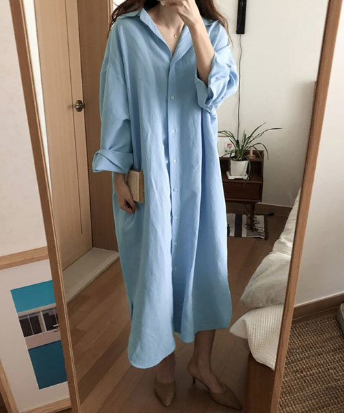 chuclla（チュクラ）の「【chuclla】ロング丈 コットン シャツワンピース（シャツ/ブラウス・レディース・ホワイト/ブルー・FREE）」の6枚目の写真