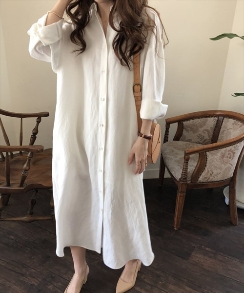 chuclla（チュクラ）の「【chuclla】ロング丈 コットン シャツワンピース（シャツ/ブラウス・レディース・ホワイト/ブルー・FREE）」の12枚目の写真