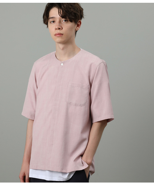 JUNRED（ジュンレッド）の「カチオンノーカラー半袖シャツ（シャツ/ブラウス・メンズ・ホワイト/ブラック/ピンク・S/M/L）」の3枚目の写真