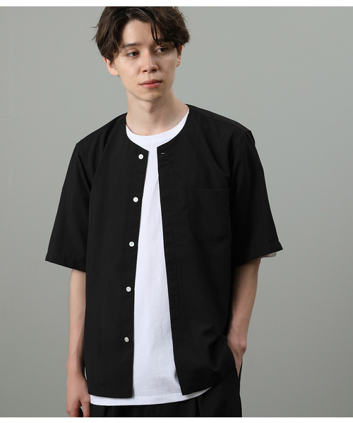 JUNRED（ジュンレッド）の「カチオンノーカラー半袖シャツ（シャツ/ブラウス・メンズ・ホワイト/ブラック/ピンク・S/M/L）」の2枚目の写真