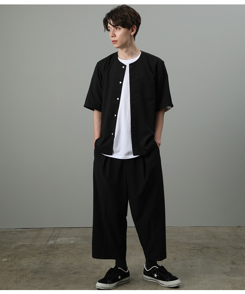 JUNRED（ジュンレッド）の「カチオンノーカラー半袖シャツ（シャツ/ブラウス・メンズ・ホワイト/ブラック/ピンク・S/M/L）」の10枚目の写真