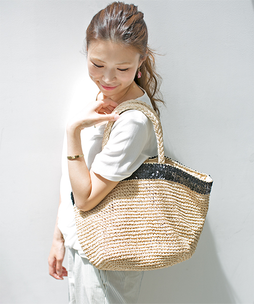 NANO universe（ナノユニバース）の「スパンコール付かごバッグ（かごバッグ・レディース・ブラック/グレー/ベージュ・FREE）」の3枚目の写真