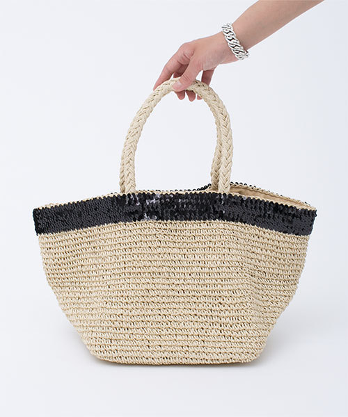 NANO universe（ナノユニバース）の「スパンコール付かごバッグ（かごバッグ・レディース・ブラック/グレー/ベージュ・FREE）」の4枚目の写真