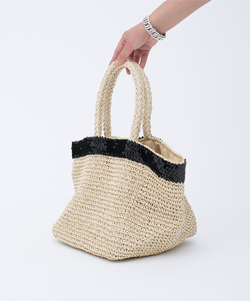 NANO universe（ナノユニバース）の「スパンコール付かごバッグ（かごバッグ・レディース・ブラック/グレー/ベージュ・FREE）」の5枚目の写真