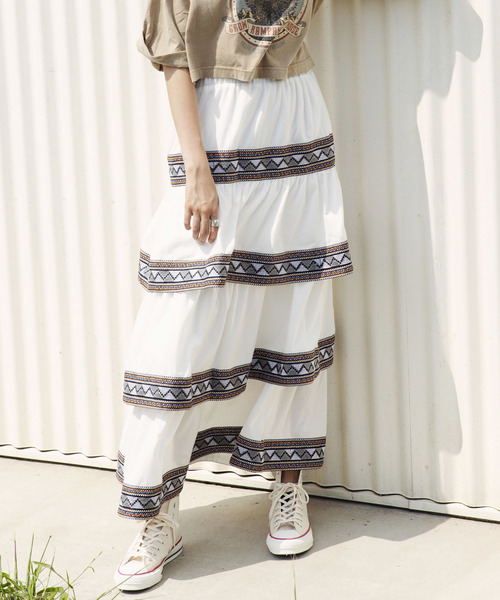 ALEXIA STAM（アリシアスタン）の「Tiered Maxi Skirt/マキシスカート（スカート・レディース・ホワイト/ブラウン/チャコール・FREE）」の2枚目の写真