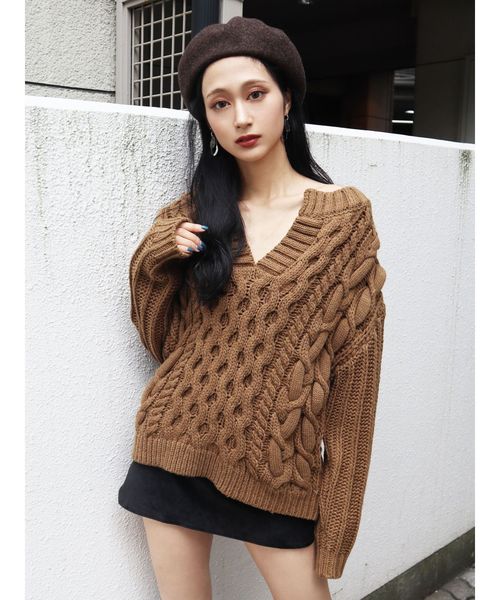 EMODA(エモダ)の「ラインケーブルニット(ニット/セーター・レディース・ホワイト/ブラック/レッド/カーキ・FREE)」の15枚目の写真