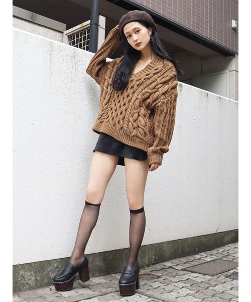 EMODA(エモダ)の「ラインケーブルニット(ニット/セーター・レディース・ホワイト/ブラック/レッド/カーキ・FREE)」の17枚目の写真