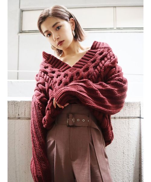 EMODA(エモダ)の「ラインケーブルニット(ニット/セーター・レディース・ホワイト/ブラック/レッド/カーキ・FREE)」の18枚目の写真