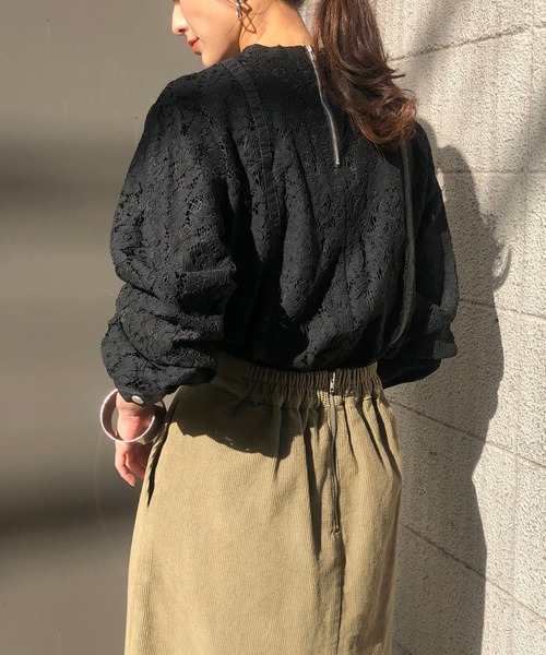&g'aime（アンジェム）の「【&g'aime】レース×レザーブラウス（シャツ/ブラウス・レディース・チャコールグレー/ブラック/モカ・FREE）」の8枚目の写真