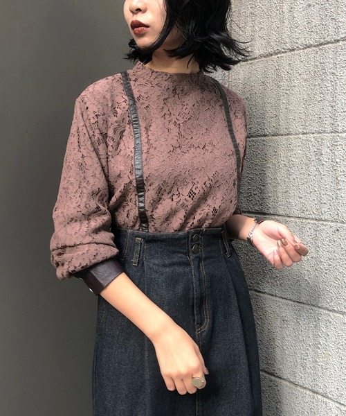 &g'aime（アンジェム）の「【&g'aime】レース×レザーブラウス（シャツ/ブラウス・レディース・チャコールグレー/ブラック/モカ・FREE）」の15枚目の写真