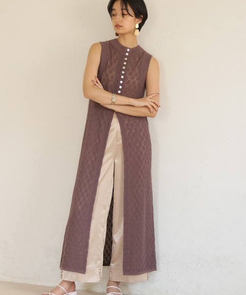 CLEIO（クレイオ）の「【CLEIO】前後2WAYクロシェ編みワンピース（ワンピース・レディース・アイボリー/パープル/カーキ/テラコッタ・FREE）」の4枚目の写真