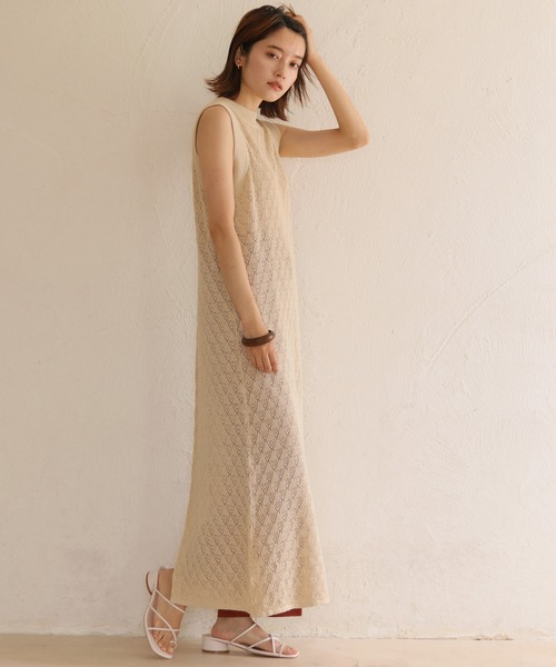 CLEIO（クレイオ）の「【CLEIO】前後2WAYクロシェ編みワンピース（ワンピース・レディース・アイボリー/パープル/カーキ/テラコッタ・FREE）」の6枚目の写真