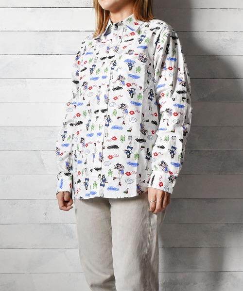 INNOCENT(イノセント)の「『made in japan』総柄 長袖シャツ(シャツ/ブラウス・レディース・ホワイト/ブラック・MEDIUM/LARGE)」の1枚目の写真