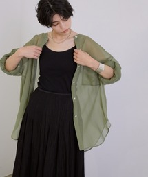 MADEMOISELLE ROPE' | 【新色追加】【洗える】ソフトオーガンジーシアーバンドカラーシャツ(シャツ/ブラウス)