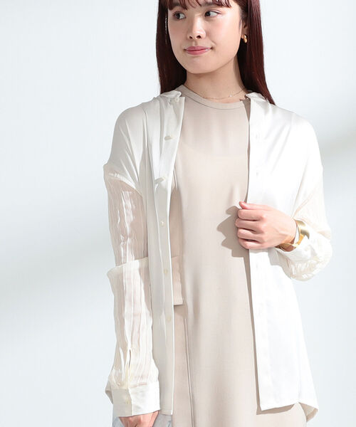 Ray BEAMS（レイビームス）の「Ray BEAMS / サテン ワッシャー スリーブ ブラウス（シャツ/ブラウス・レディース・オフホワイト/ブラック・ONE SIZE）」の4枚目の写真