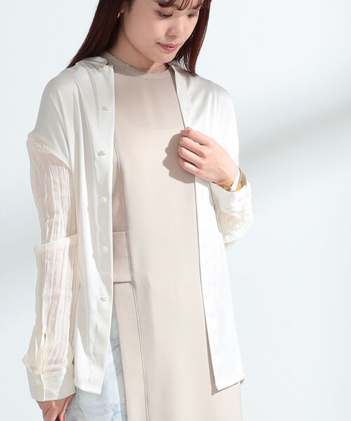 Ray BEAMS（レイビームス）の「Ray BEAMS / サテン ワッシャー スリーブ ブラウス（シャツ/ブラウス・レディース・オフホワイト/ブラック・ONE SIZE）」の3枚目の写真