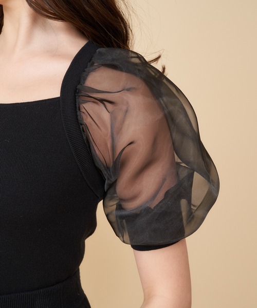 MIIA(ミーア)の「袖シアーニット(ニット/セーター・レディース・ブラック/ブルー/オフホワイト・FREE)」の6枚目の写真