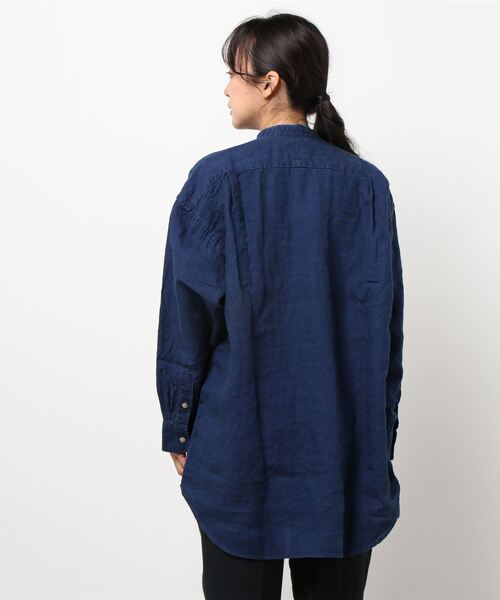 ✨美品✨オアスロウ ルーズフィットスタンドカラーシャツインディゴリネン サイズ2 オアスロウからリラックスなスタンドカラーシャツが登場