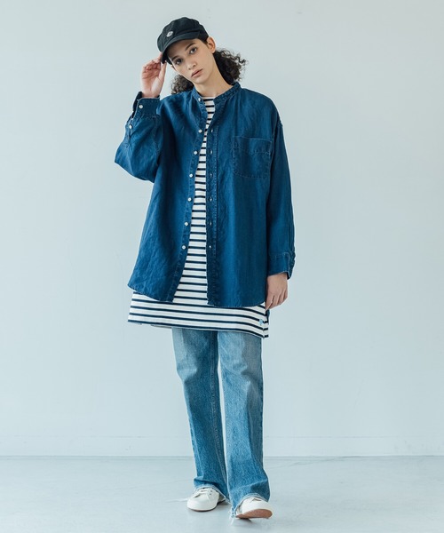 orSlow（オアスロウ）の「【orSlow】インディゴリネン スタンドカラー