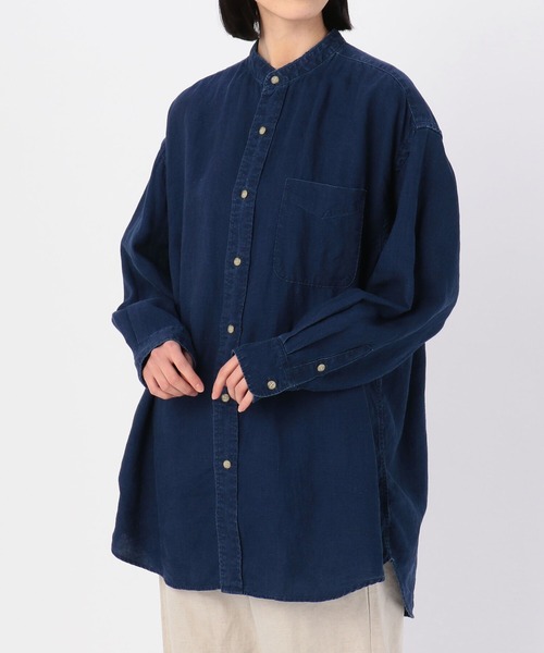 ✨美品✨オアスロウ ルーズフィットスタンドカラーシャツインディゴリネン サイズ2 オアスロウからリラックスなスタンドカラーシャツが登場