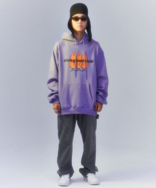 NICE GHOST CLUB(ナイスゴーストクラブ)の「『NICE GHOST CLUB/ナイスゴーストクラブ』3 GHOST LOGO HOODIE/ゴースト ロゴフーディー(パーカー・レディース・パープル・M/L)」の3枚目の写真