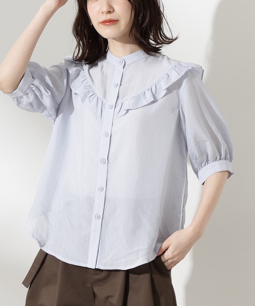 N.(N. Natural Beauty Basic)(エヌエヌナチュラルビューティーベーシック)の「スタンドネックフリルブラウス(シャツ/ブラウス・レディース・ホワイト/ブラック系その他/ブルー系その他・MEDIUM)」の13枚目の写真