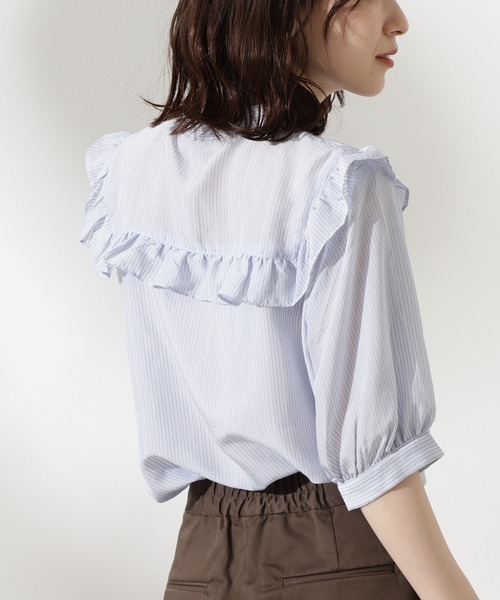 N.(N. Natural Beauty Basic)(エヌエヌナチュラルビューティーベーシック)の「スタンドネックフリルブラウス(シャツ/ブラウス・レディース・ホワイト/ブラック系その他/ブルー系その他・MEDIUM)」の20枚目の写真