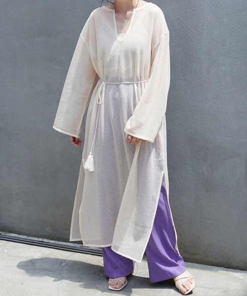 DISCOAT（ディスコート）の「【前後2WAY】メッシュカフタンワンピース（ワンピース・レディース・オフホワイト/アイボリー/ブラック・FREE）」の12枚目の写真