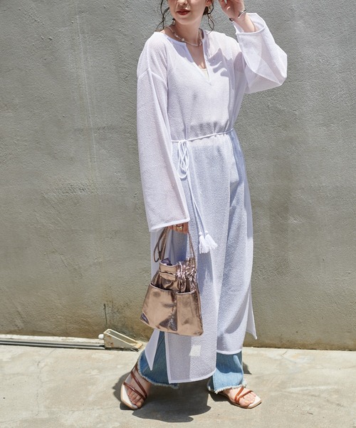 DISCOAT（ディスコート）の「【前後2WAY】メッシュカフタンワンピース（ワンピース・レディース・オフホワイト/アイボリー/ブラック・FREE）」の7枚目の写真