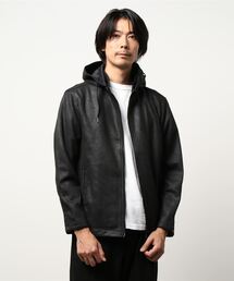 HIDEAWAYS NICOLE | レザー調プリントスウェード　フード付きスタンドブルゾン(ブルゾン)