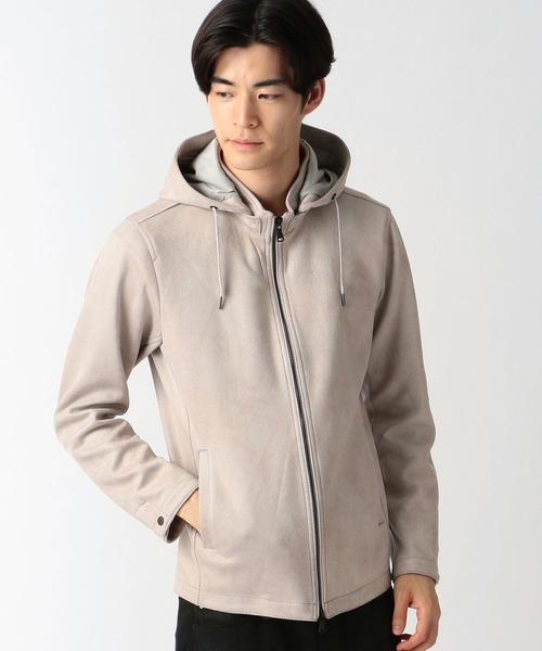 HIDEAWAYS NICOLE（ハイダウェイニコル）の「レザー調プリントスウェード　フード付きスタンドブルゾン（ブルゾン・メンズ・ブラック/オレンジ/シルバーグレー/グレイッシュベージュ・MEDIUM/LARGE/X-LARGE）」の8枚目の写真