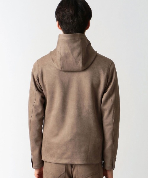 HIDEAWAYS NICOLE（ハイダウェイニコル）の「レザー調プリントスウェード　フード付きスタンドブルゾン（ブルゾン・メンズ・ブラック/オレンジ/シルバーグレー/グレイッシュベージュ・MEDIUM/LARGE/X-LARGE）」の11枚目の写真