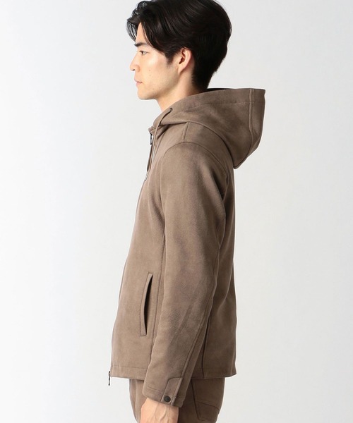 HIDEAWAYS NICOLE（ハイダウェイニコル）の「レザー調プリントスウェード　フード付きスタンドブルゾン（ブルゾン・メンズ・ブラック/オレンジ/シルバーグレー/グレイッシュベージュ・MEDIUM/LARGE/X-LARGE）」の12枚目の写真