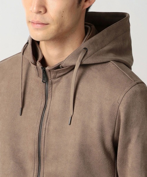 HIDEAWAYS NICOLE（ハイダウェイニコル）の「レザー調プリントスウェード　フード付きスタンドブルゾン（ブルゾン・メンズ・ブラック/オレンジ/シルバーグレー/グレイッシュベージュ・MEDIUM/LARGE/X-LARGE）」の13枚目の写真