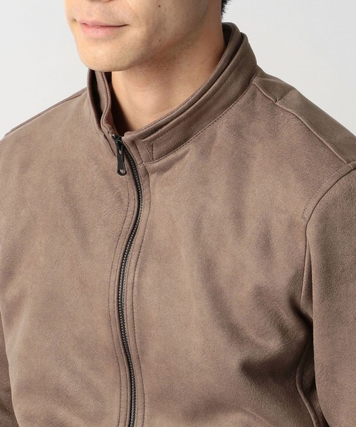 HIDEAWAYS NICOLE（ハイダウェイニコル）の「レザー調プリントスウェード　フード付きスタンドブルゾン（ブルゾン・メンズ・ブラック/オレンジ/シルバーグレー/グレイッシュベージュ・MEDIUM/LARGE/X-LARGE）」の14枚目の写真