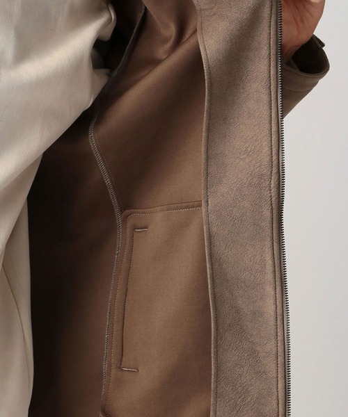 HIDEAWAYS NICOLE（ハイダウェイニコル）の「レザー調プリントスウェード　フード付きスタンドブルゾン（ブルゾン・メンズ・ブラック/オレンジ/シルバーグレー/グレイッシュベージュ・MEDIUM/LARGE/X-LARGE）」の17枚目の写真