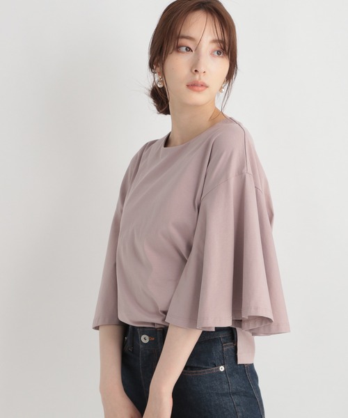 Andemiu（アンデミュウ）の「ソデフレアＴ219780（Tシャツ/カットソー・レディース・チャコールグレー/オフホワイト/ピンク/モカ・FREE）」の4枚目の写真