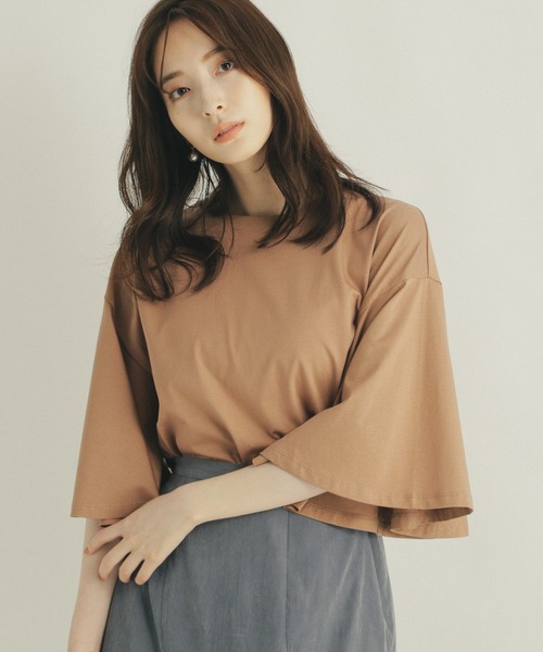 Andemiu（アンデミュウ）の「ソデフレアＴ219780（Tシャツ/カットソー・レディース・チャコールグレー/オフホワイト/ピンク/モカ・FREE）」の22枚目の写真