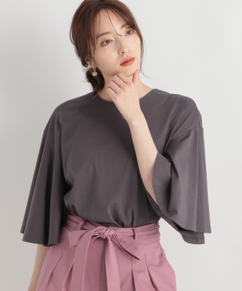 Andemiu（アンデミュウ）の「ソデフレアＴ219780（Tシャツ/カットソー・レディース・チャコールグレー/オフホワイト/ピンク/モカ・FREE）」の20枚目の写真